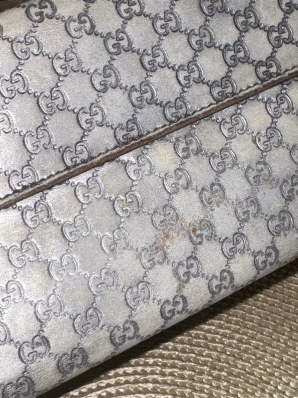 Gucci Gray GG Monogram Wallet with Gold Heart Tab